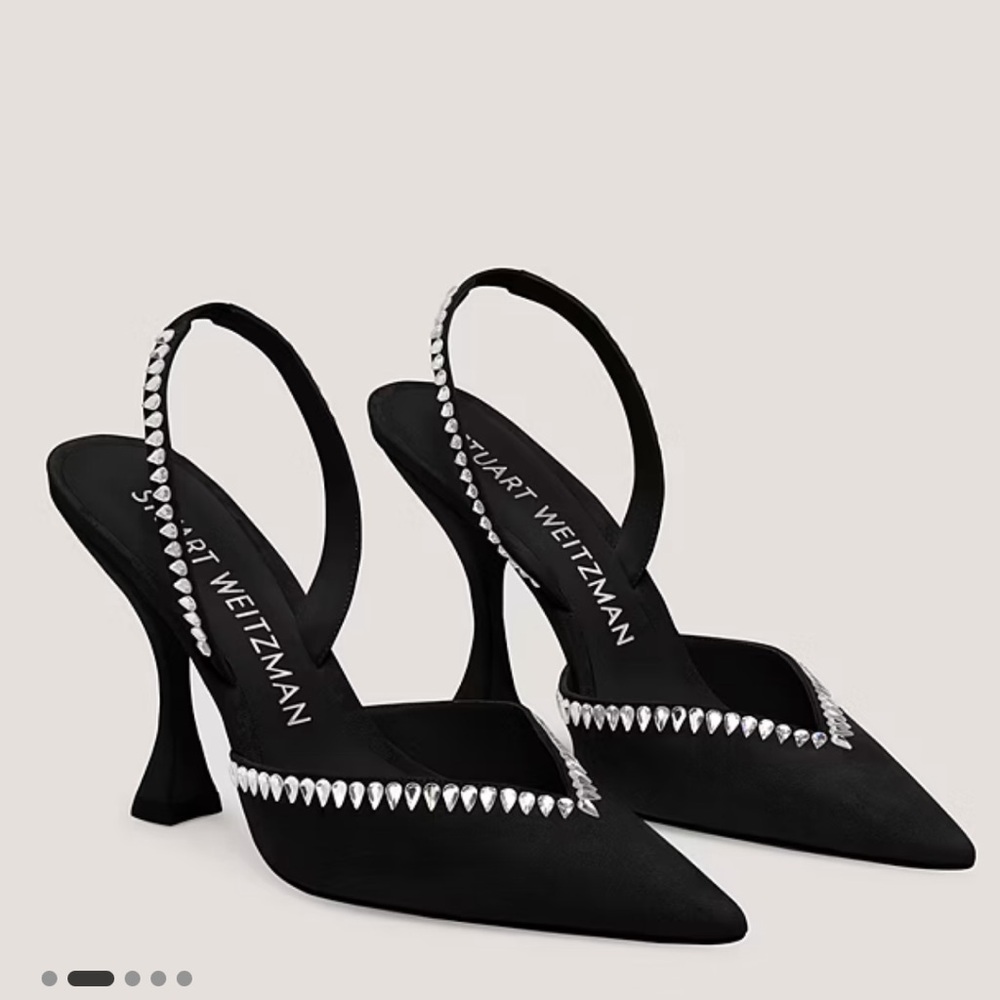 Stuart Weitzman 7 Gemcut x Curve 100 Black Suede Slingback Pump Crystals
